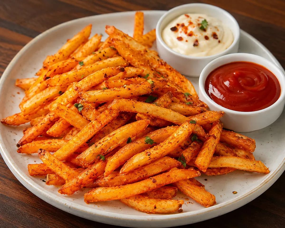 Peri-Peri Fries with Veg Mayonnaise, Tomoto Ketchup